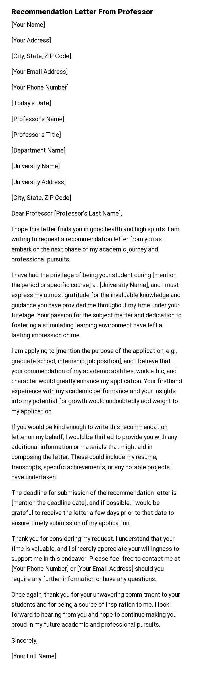 Recommendation Letter From Professor