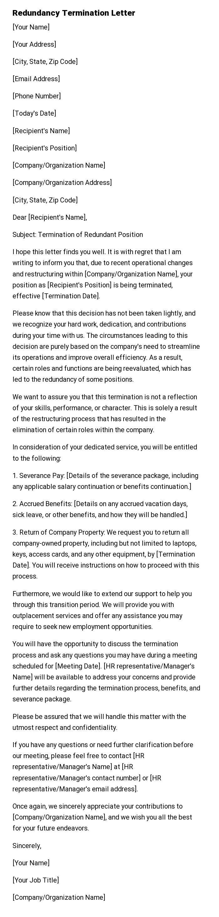 Redundancy Termination Letter