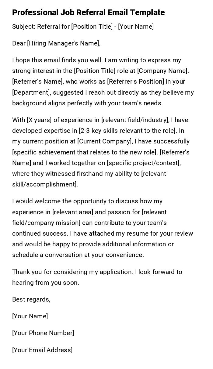 Professional Job Referral Email Template Professional Job Referral Email Template