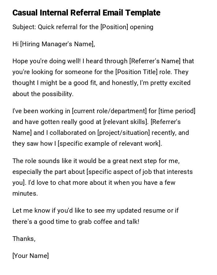 Casual Internal Referral Email Template Casual Internal Referral Email Template