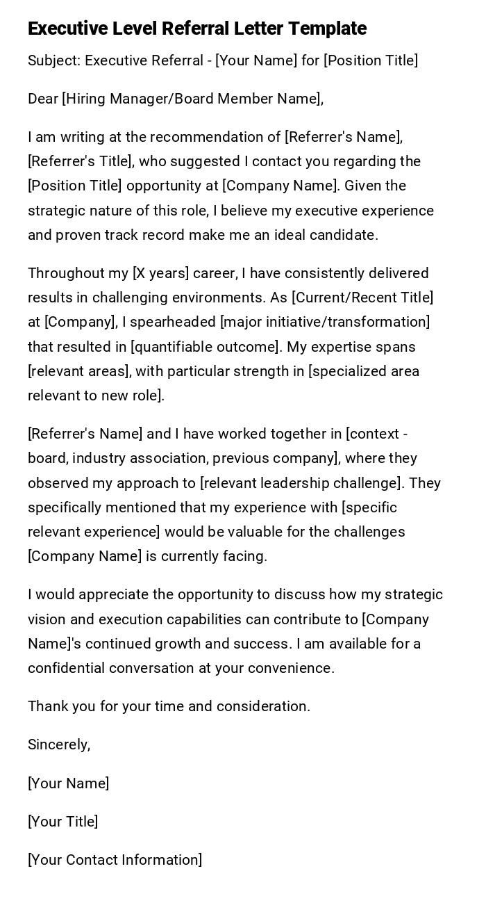 Executive Level Referral Letter Template Executive Level Referral Letter Template