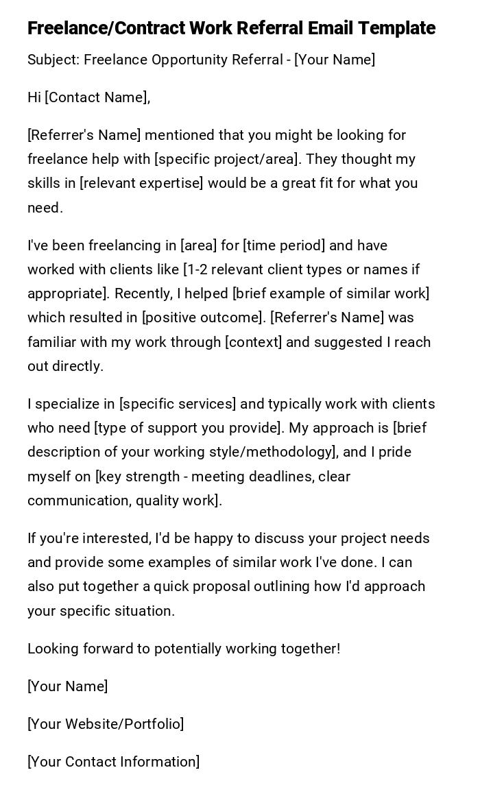 Freelance/Contract Work Referral Email Template Freelance/Contract Work Referral Email Template