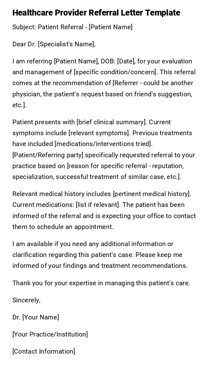 Healthcare Provider Referral Letter Template Healthcare Provider Referral Letter Template