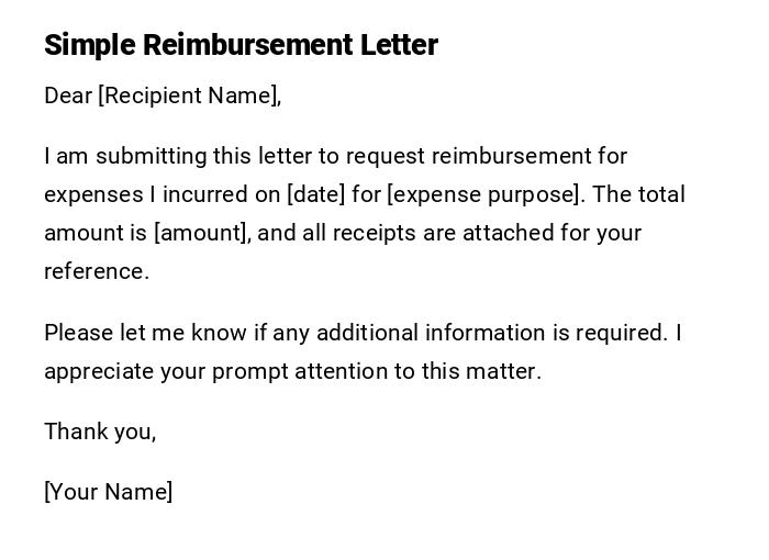 Simple Reimbursement Letter Simple Reimbursement Letter