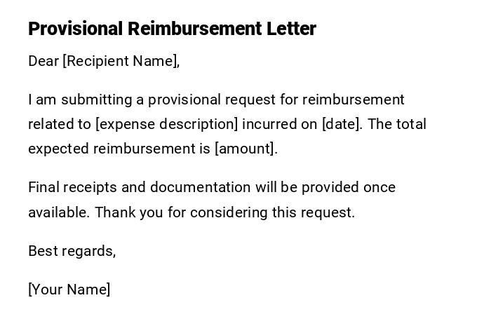 Provisional Reimbursement Letter Provisional Reimbursement Letter