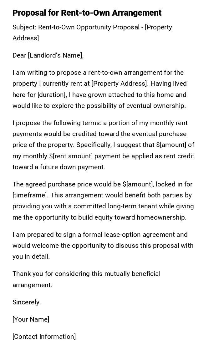 Proposal for Rent-to-Own Arrangement