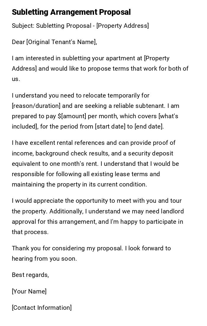 Subletting Arrangement Proposal