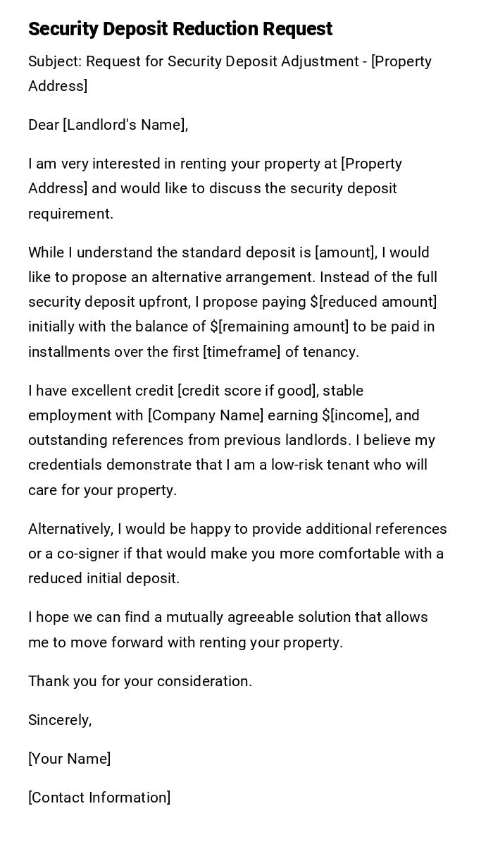 Security Deposit Reduction Request