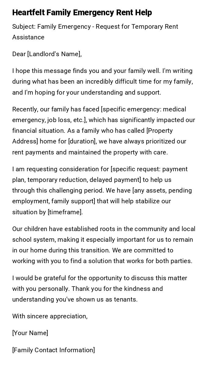 Heartfelt Family Emergency Rent Help
