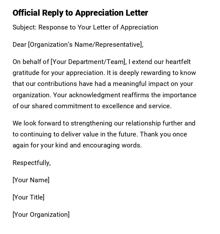 Official Reply to Appreciation Letter Official Reply to Appreciation Letter
