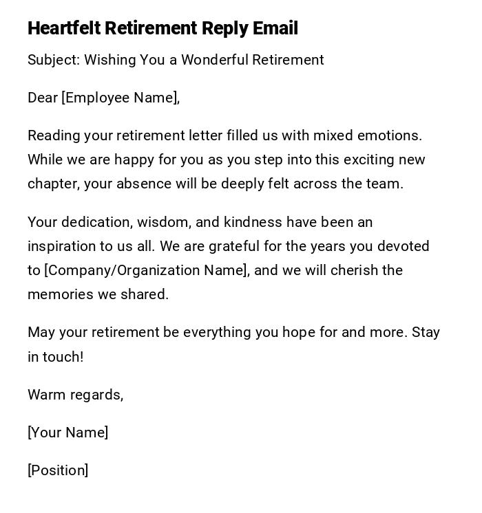 Heartfelt Retirement Reply Email Heartfelt Retirement Reply Email