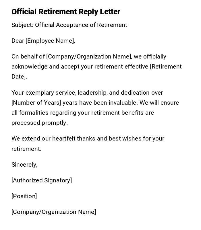 Official Retirement Reply Letter Official Retirement Reply Letter