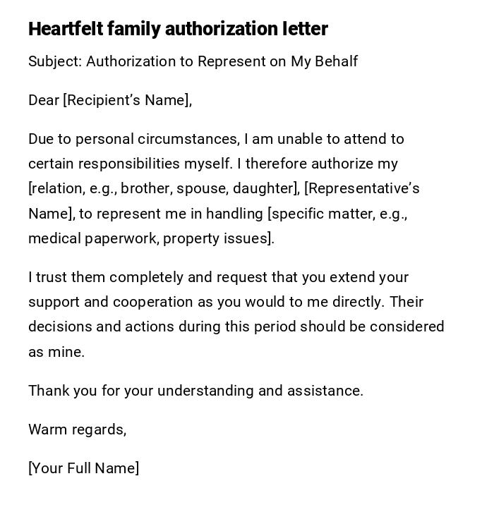 Heartfelt family authorization letter