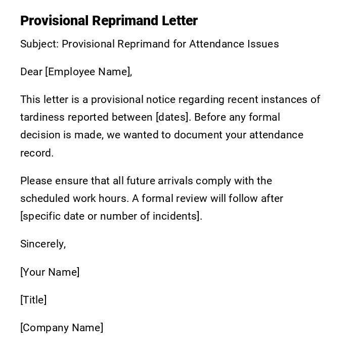 Provisional Reprimand Letter Provisional Reprimand Letter