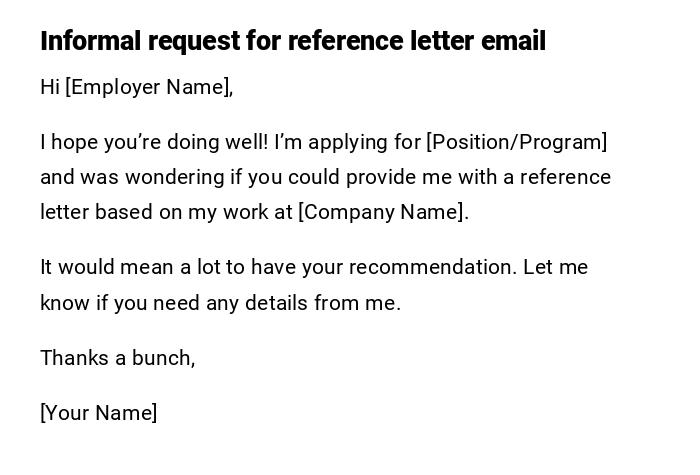Informal request for reference letter email Informal request for reference letter email
