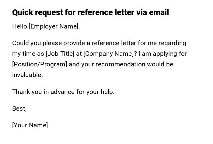 Quick request for reference letter via email Quick request for reference letter via email
