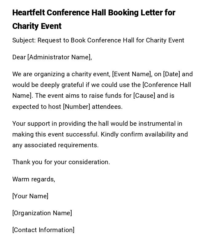 Heartfelt Conference Hall Booking Letter for Charity Event Heartfelt Conference Hall Booking Letter for Charity Event
