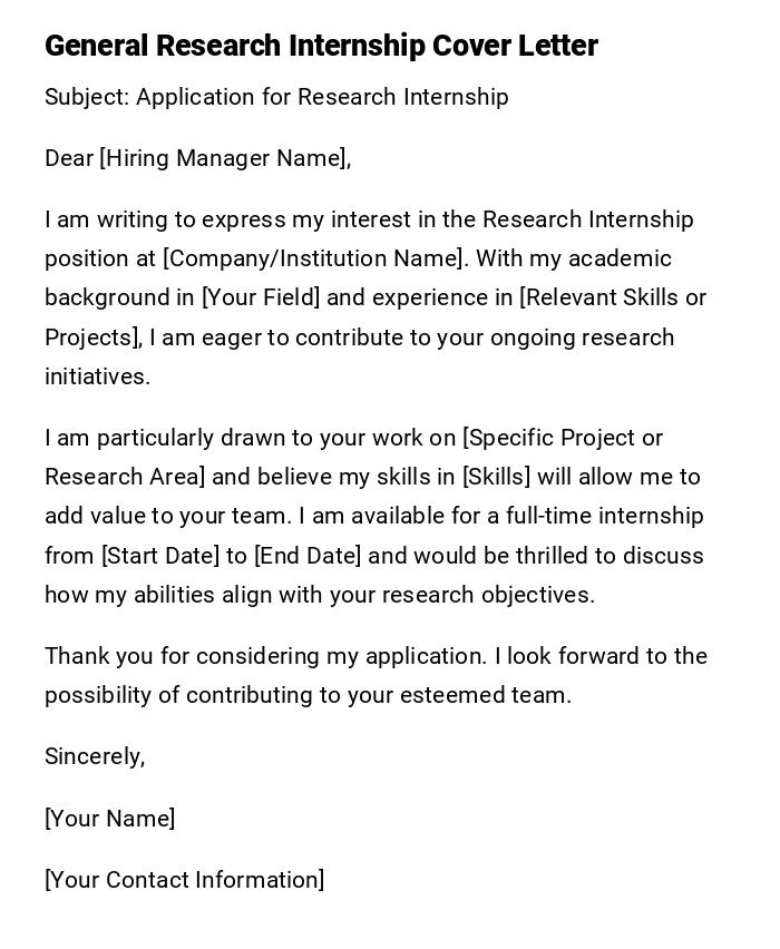 General Research Internship Cover Letter General Research Internship Cover Letter