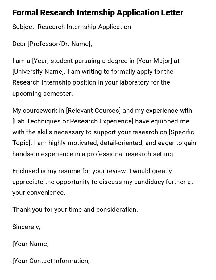 Formal Research Internship Application Letter Formal Research Internship Application Letter