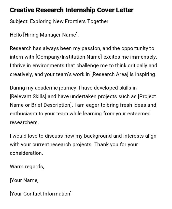 Creative Research Internship Cover Letter Creative Research Internship Cover Letter