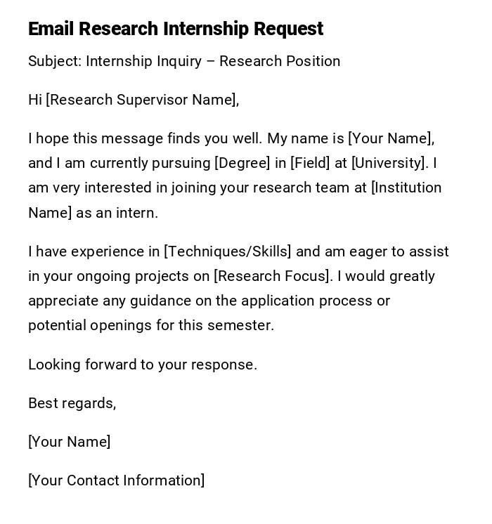 Email Research Internship Request Email Research Internship Request