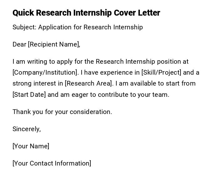 Quick Research Internship Cover Letter Quick Research Internship Cover Letter