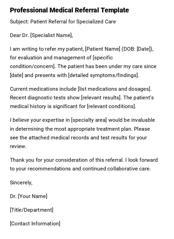 Professional Medical Referral Template