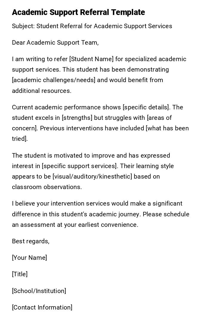 Academic Support Referral Template