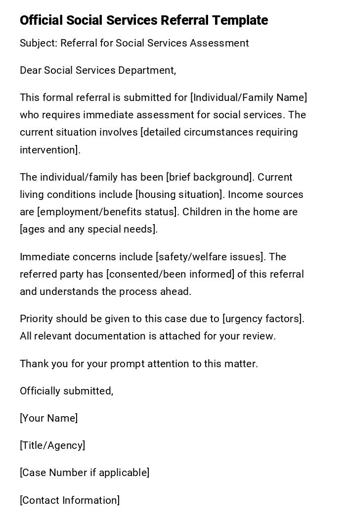 Official Social Services Referral Template