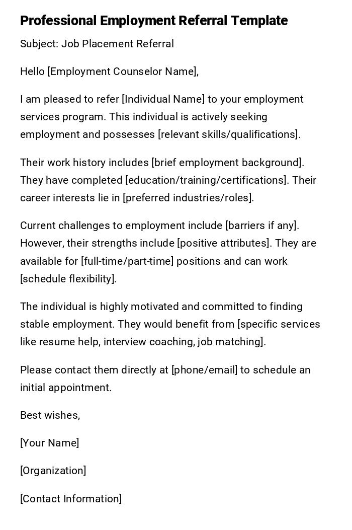 Professional Employment Referral Template