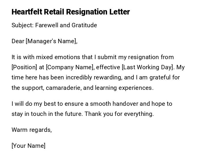 Heartfelt Retail Resignation Letter Heartfelt Retail Resignation Letter