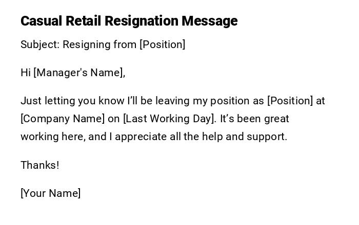 Casual Retail Resignation Message Casual Retail Resignation Message