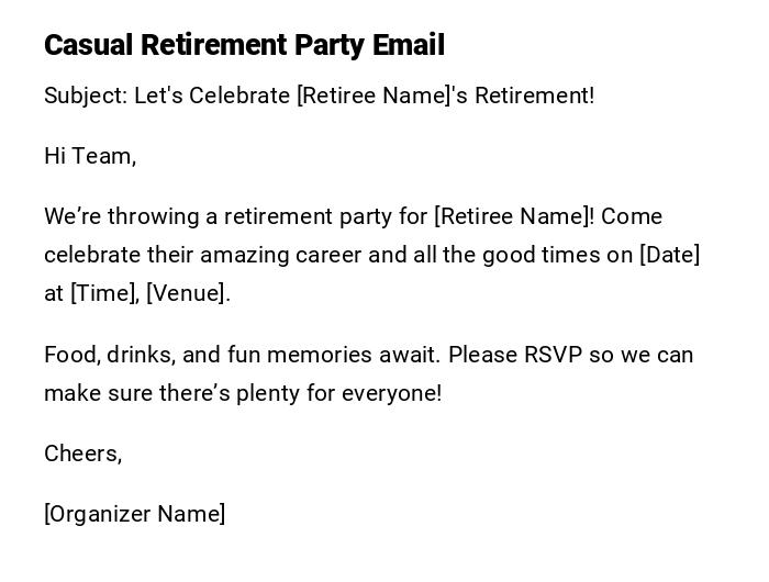 Casual Retirement Party Email Casual Retirement Party Email