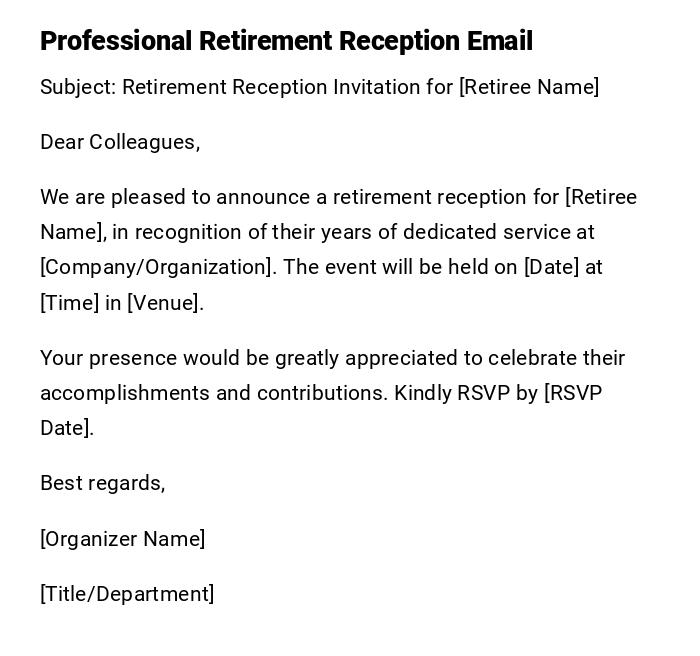 Professional Retirement Reception Email Professional Retirement Reception Email