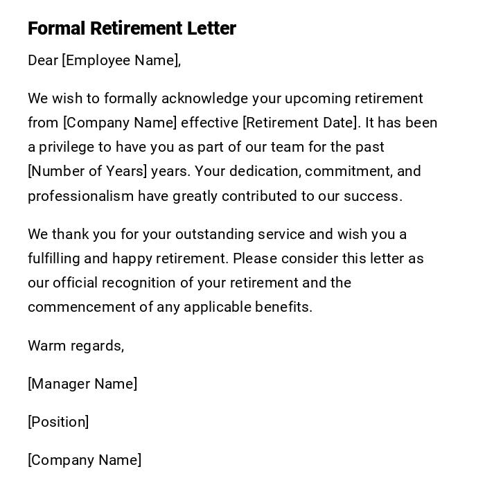 Formal Retirement Letter
