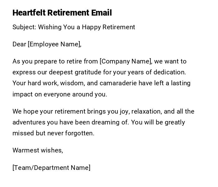 Heartfelt Retirement Email