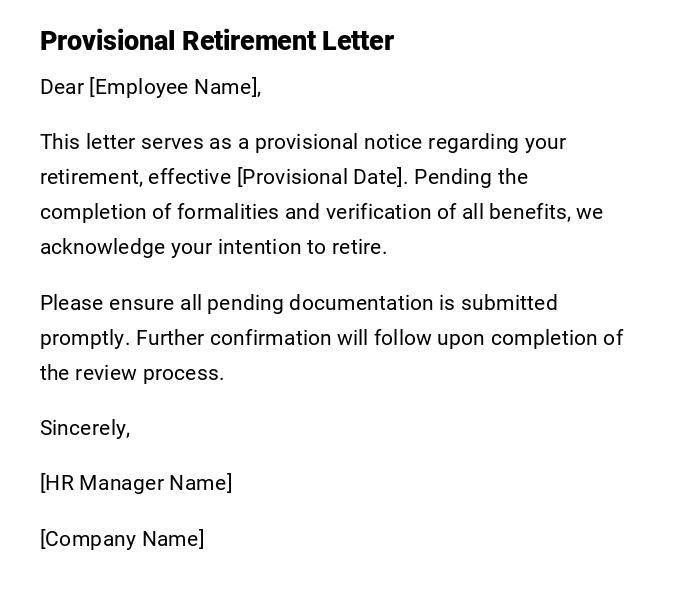 Provisional Retirement Letter