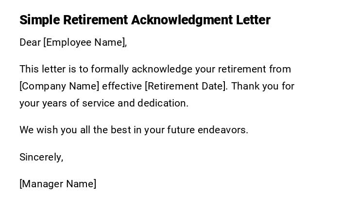 Simple Retirement Acknowledgment Letter