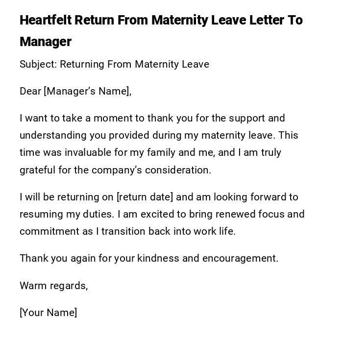 Heartfelt Return From Maternity Leave Letter To Manager Heartfelt Return From Maternity Leave Letter To Manager