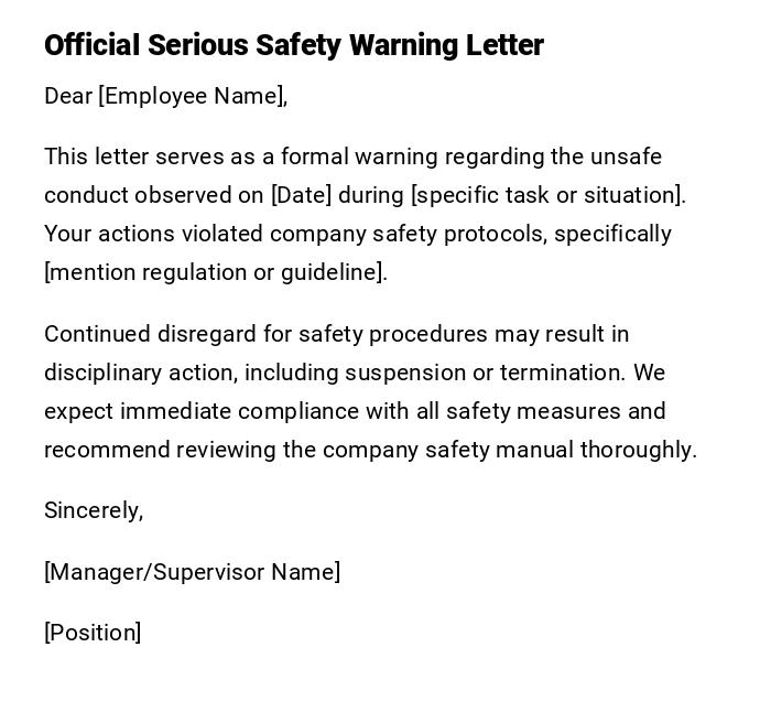 Official Serious Safety Warning Letter Official Serious Safety Warning Letter
