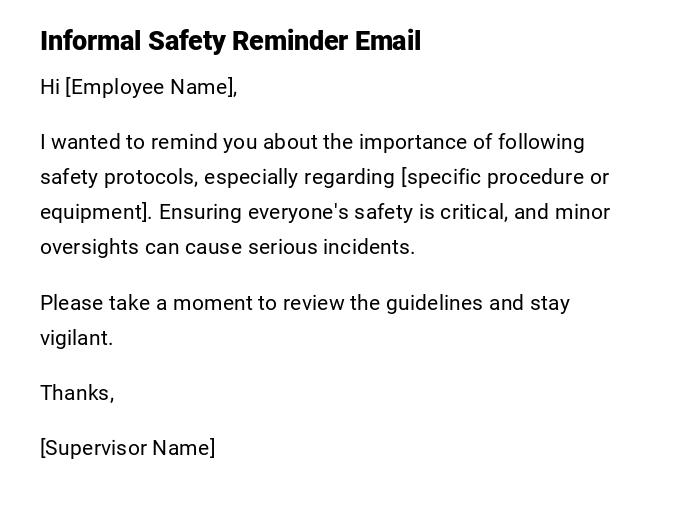 Informal Safety Reminder Email Informal Safety Reminder Email