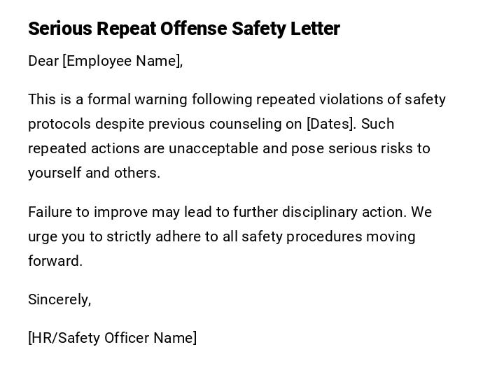 Serious Repeat Offense Safety Letter Serious Repeat Offense Safety Letter