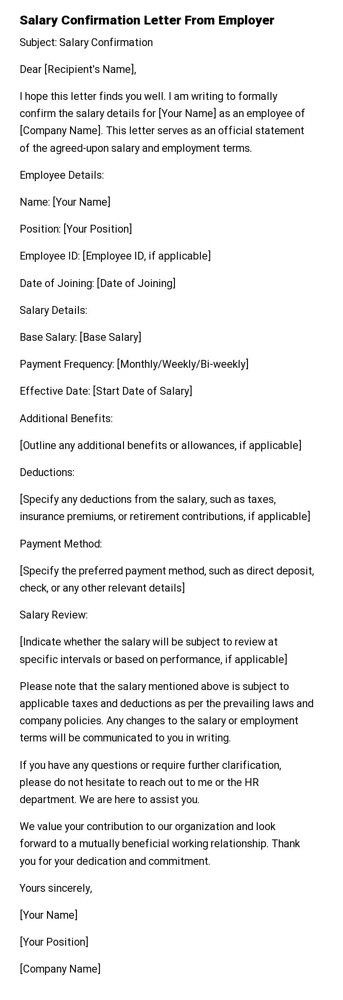Salary Confirmation Letter From Employer