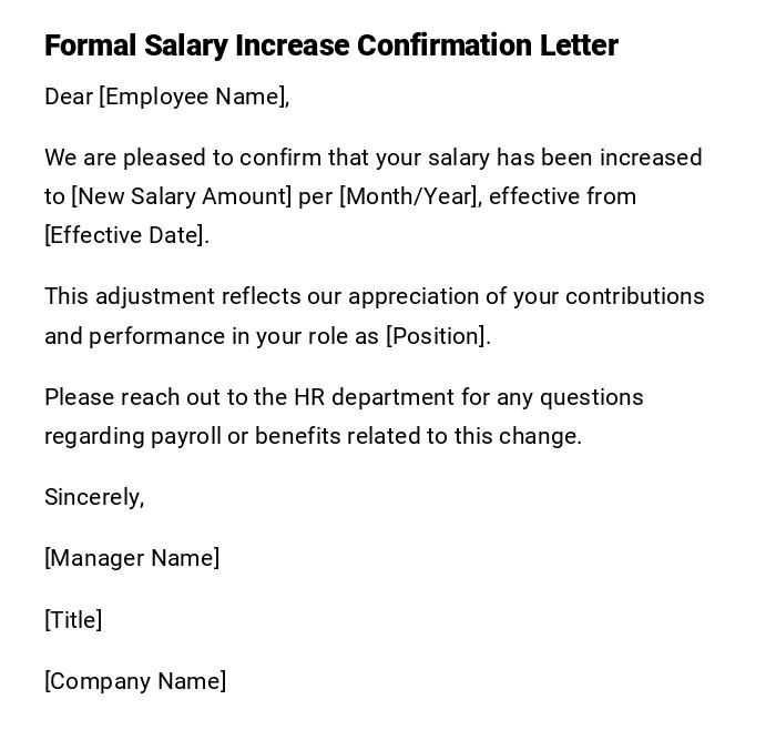 Formal Salary Increase Confirmation Letter Formal Salary Increase Confirmation Letter
