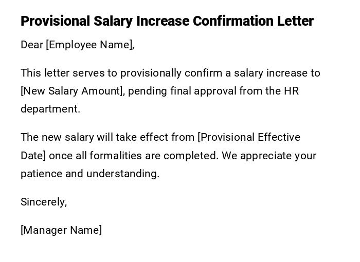 Provisional Salary Increase Confirmation Letter Provisional Salary Increase Confirmation Letter