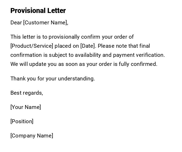 Provisional Letter Provisional Letter