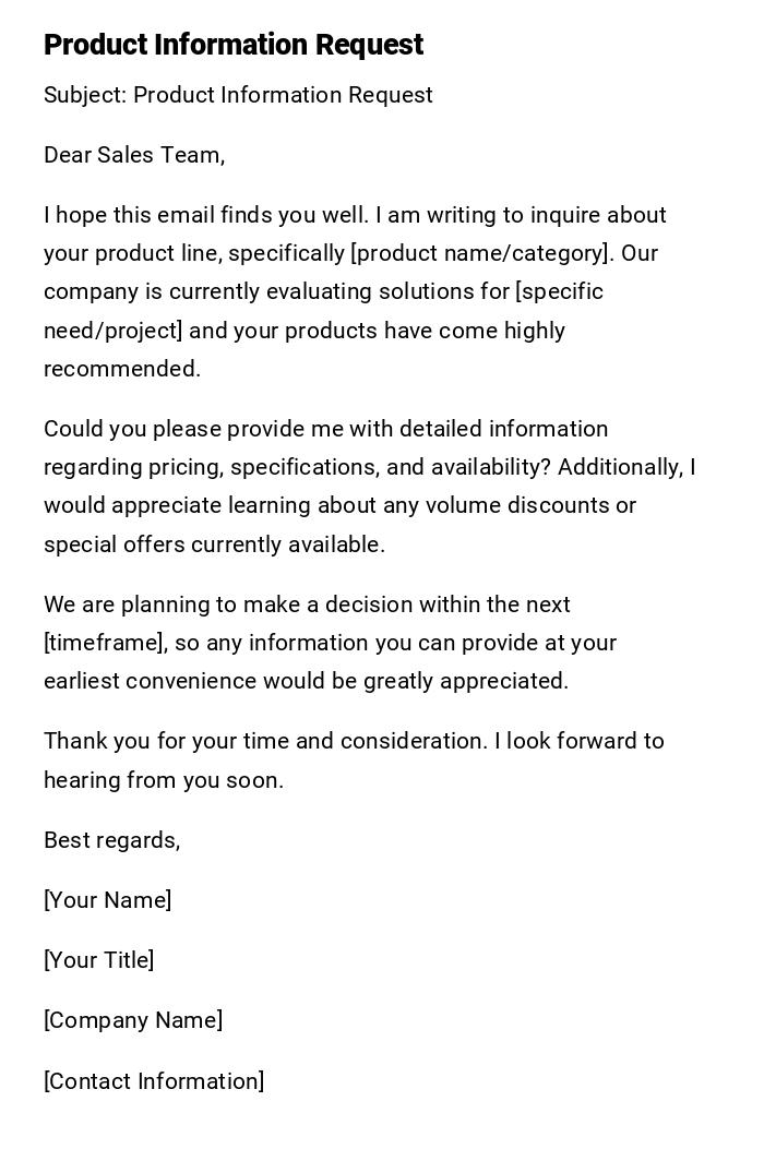 Product Information Request Product Information Request