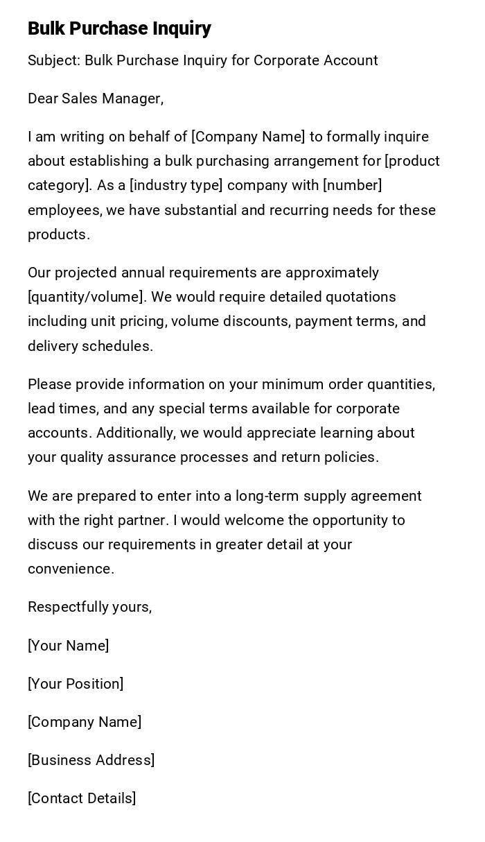 Bulk Purchase Inquiry Bulk Purchase Inquiry