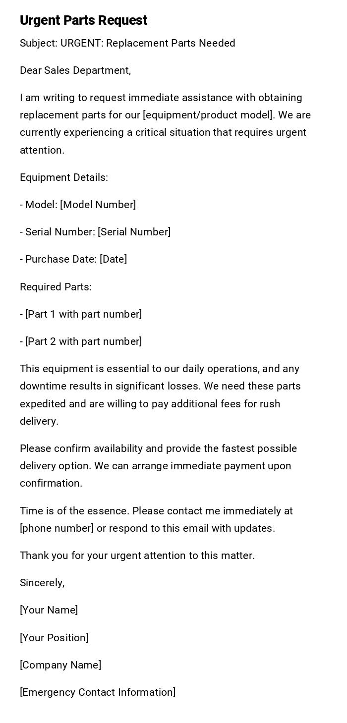 Urgent Parts Request Urgent Parts Request