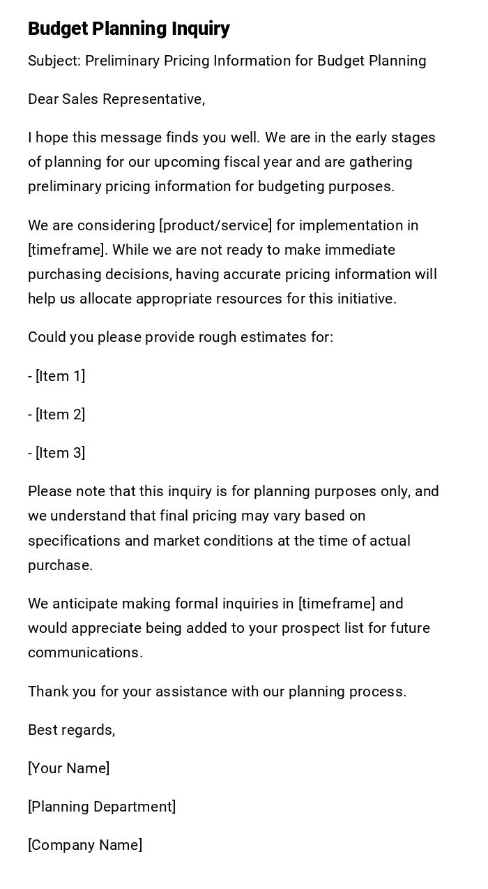 Budget Planning Inquiry Budget Planning Inquiry